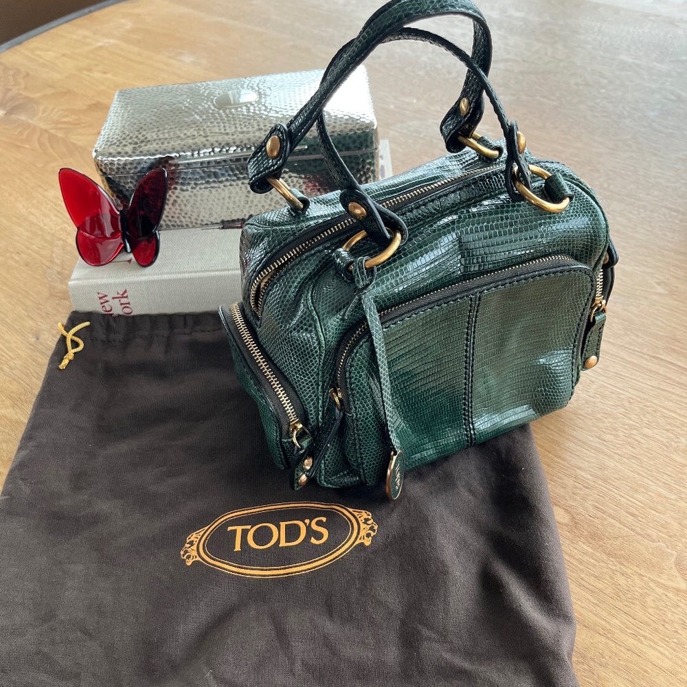 Exotic Elegance:  Small Green Tod's Lizard Skin Handbag
